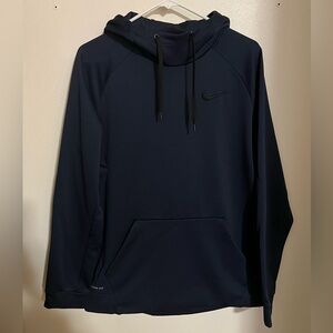 NIKE Classic Therma-Fit Athletic Athleisure Casual Hoodie Navy Blue Black Mens L